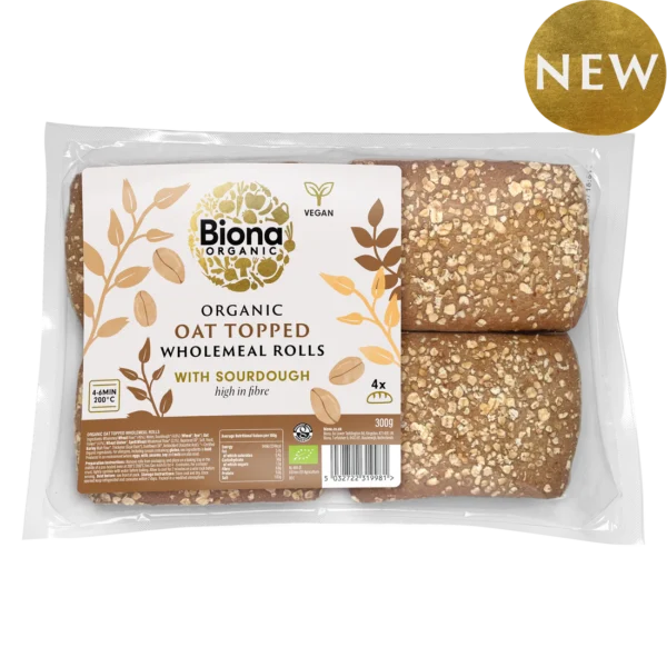 Biona Organic Oat Topped Wholemeal Sourdough Rolls 300g